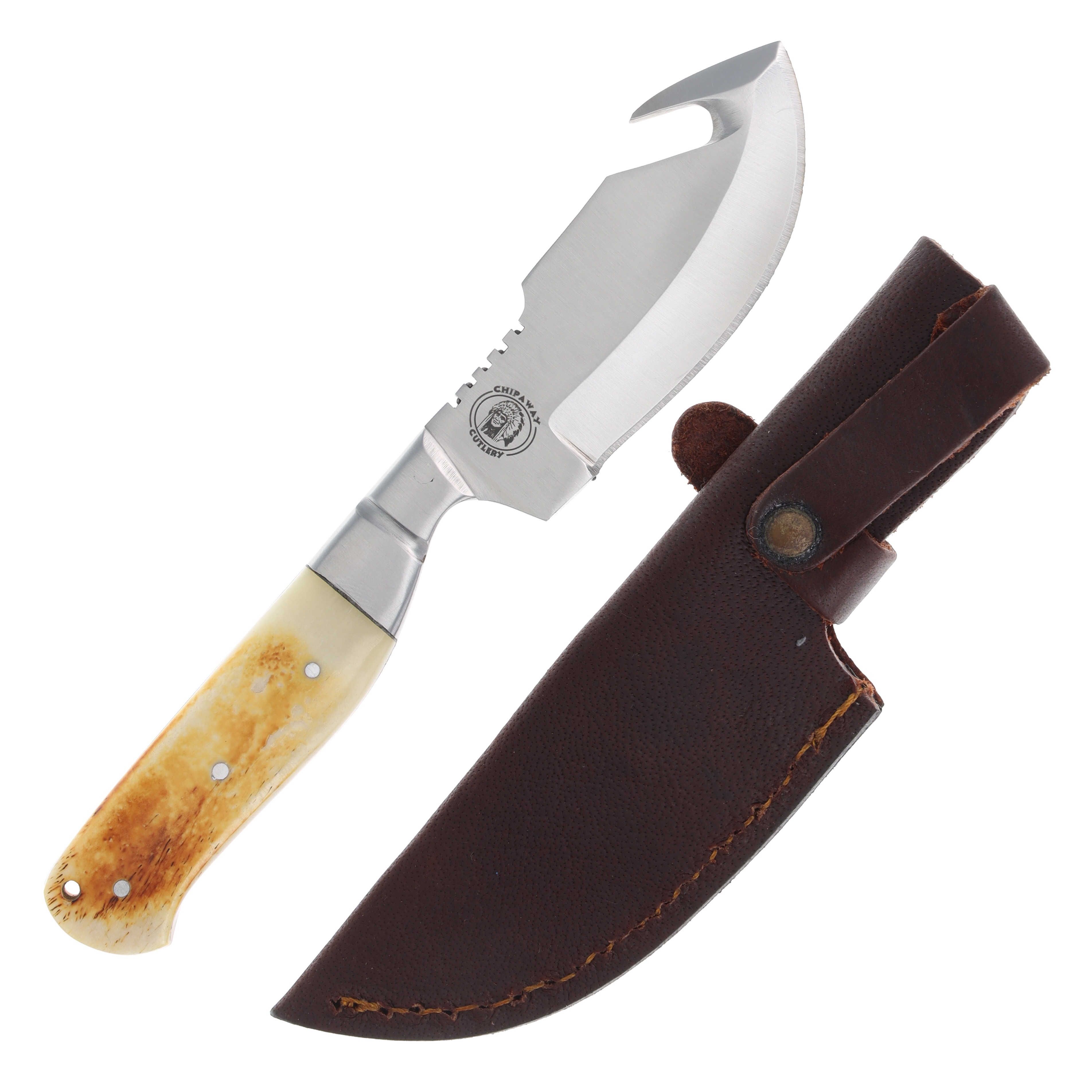 Frost Chipaway Torched Bone Guthook Fixed Blade Knife FRCW982TB View 2