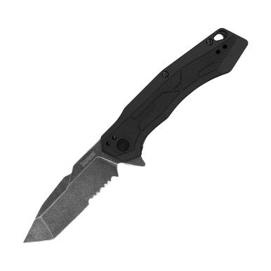 Kershaw Analyst Spring Assisted Folding Knife Blackwash Partially Serrated Tanto/Black GFN KS2062ST View 2