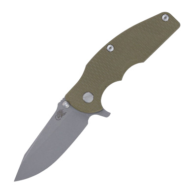 Hinderer Jurassic OD Green – Battle Bronze 3.37in Plain Working Spear Point View 1