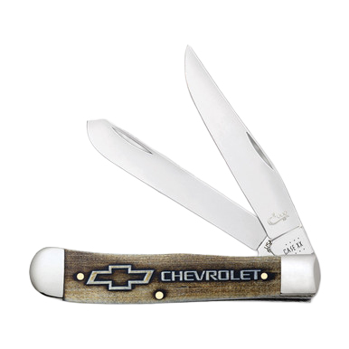 Case XX Chevrolet Embellished Natural Bone Trapper Folding Knife View 1