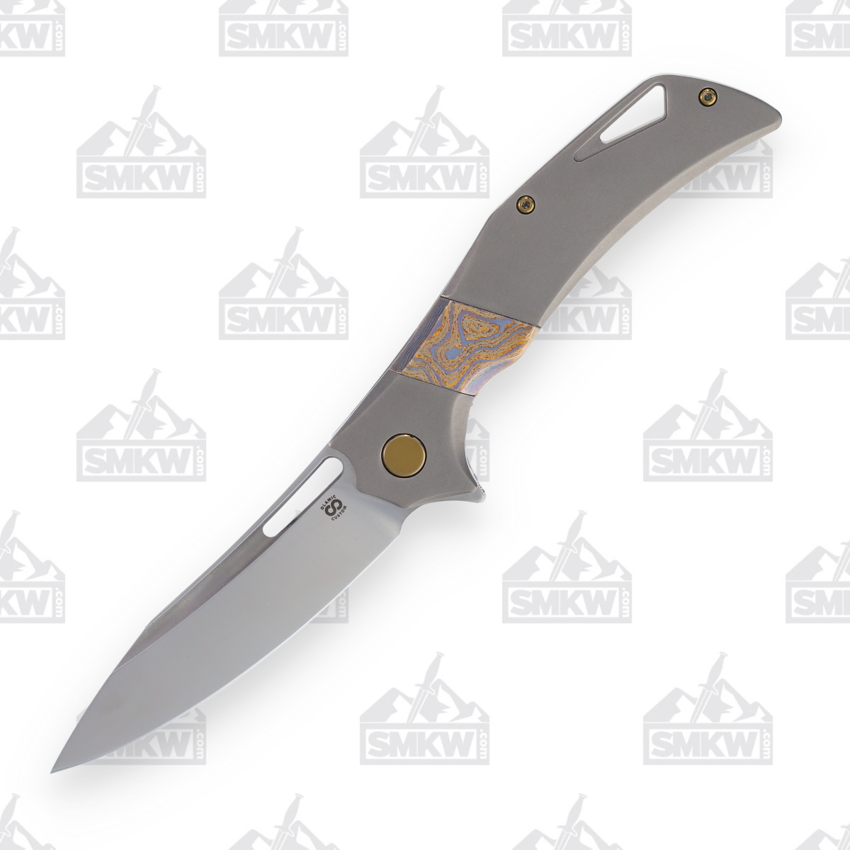 Olamic Swish Slicer Folding Knife 574-S Light Blast Titanium with Fedokume Inlay S574 View 2