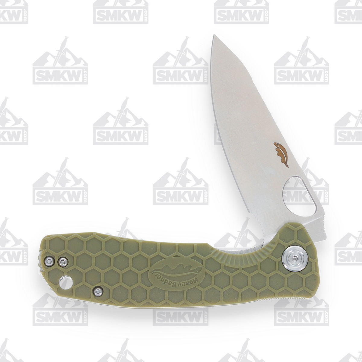 Honey Badger Medium Leaf Knife Green 3.19in Plain Satin Blade HB1300 View 3