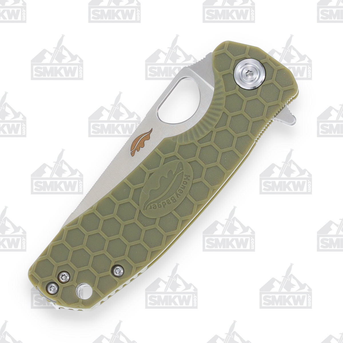 Honey Badger Medium Leaf Knife Green 3.19in Plain Satin Blade HB1300 View 5