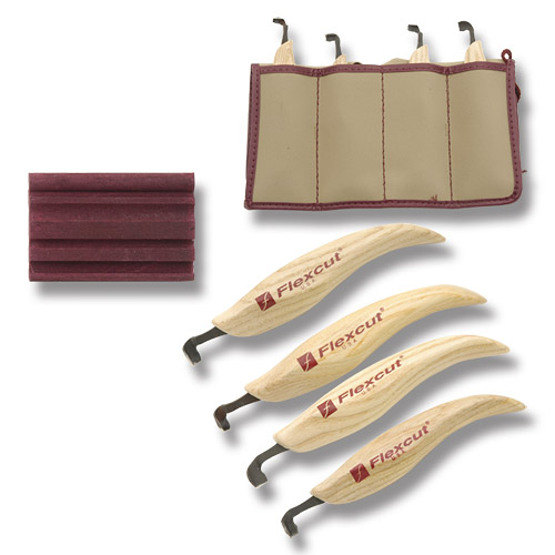 Flexcut 4-piece Right-Handed Scorp Set with Tool Roll (Ash, Carbon Steel) FTKN150 View 1