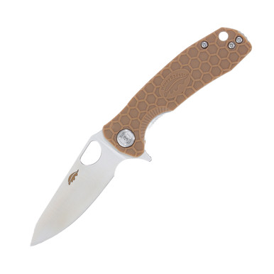Honey Badger Knives Small Leaf Folding Knife Tan FRN 2.81in Satin Blade HB1309 View 2