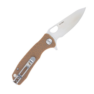 Honey Badger Knives Small Leaf Folding Knife Tan FRN 2.81in Satin Blade HB1309 View 3