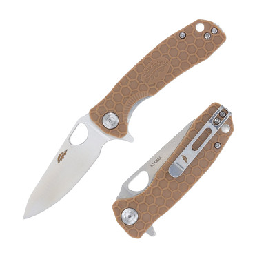 Honey Badger Knives Small Leaf Folding Knife Tan FRN 2.81in Satin Blade HB1309 View 1