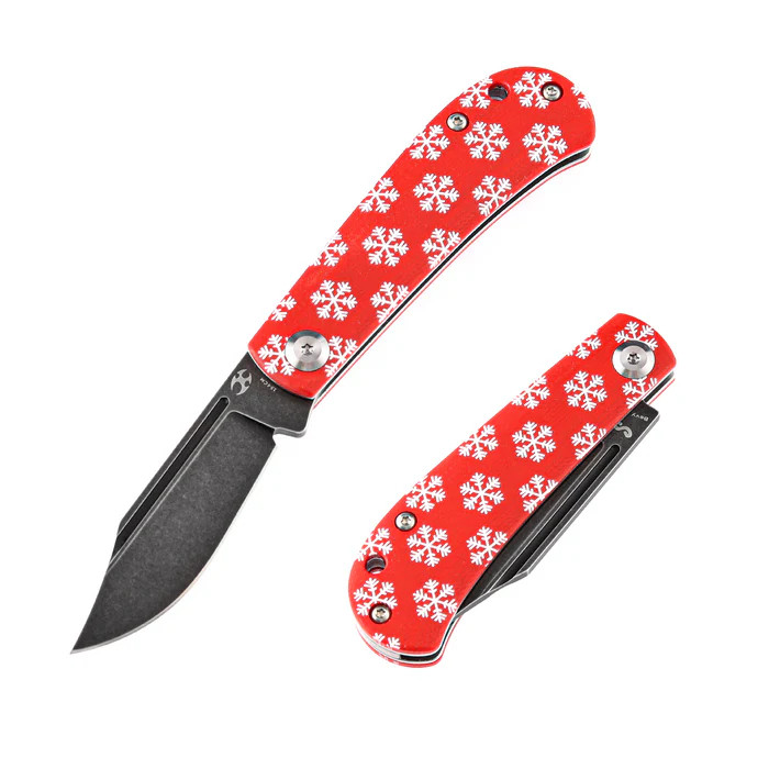 Kansept Knives Bevy Red G10 Snowflakes Folding Knife 2.9in SW Clip Point T2026SC View 1