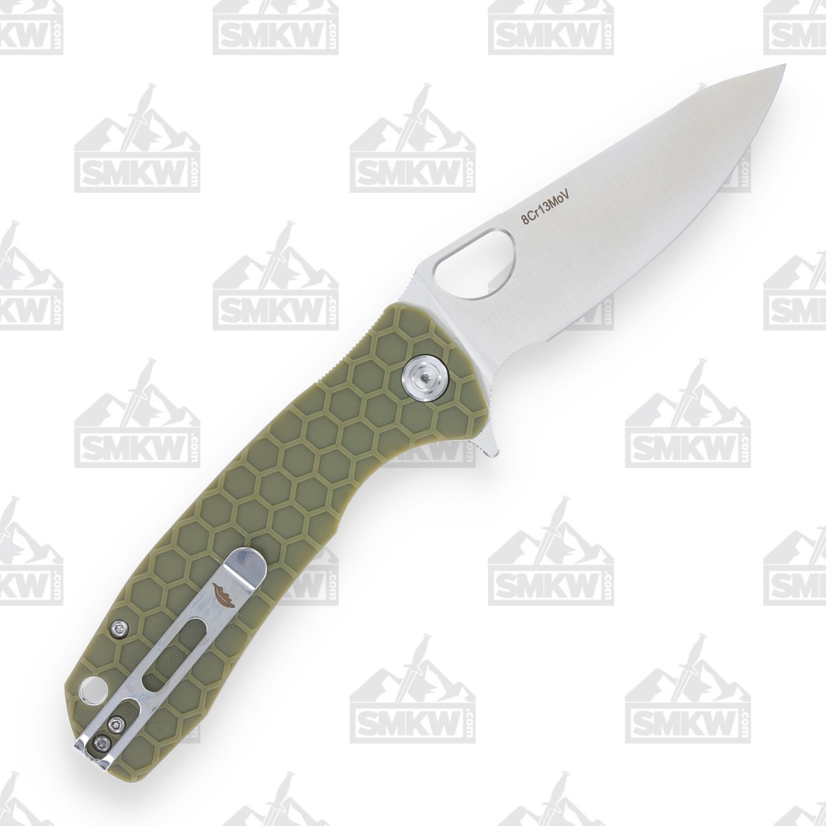 Honey Badger Large Leaf Knife Green 3.63in Plain Satin Blade HB1290 View 3