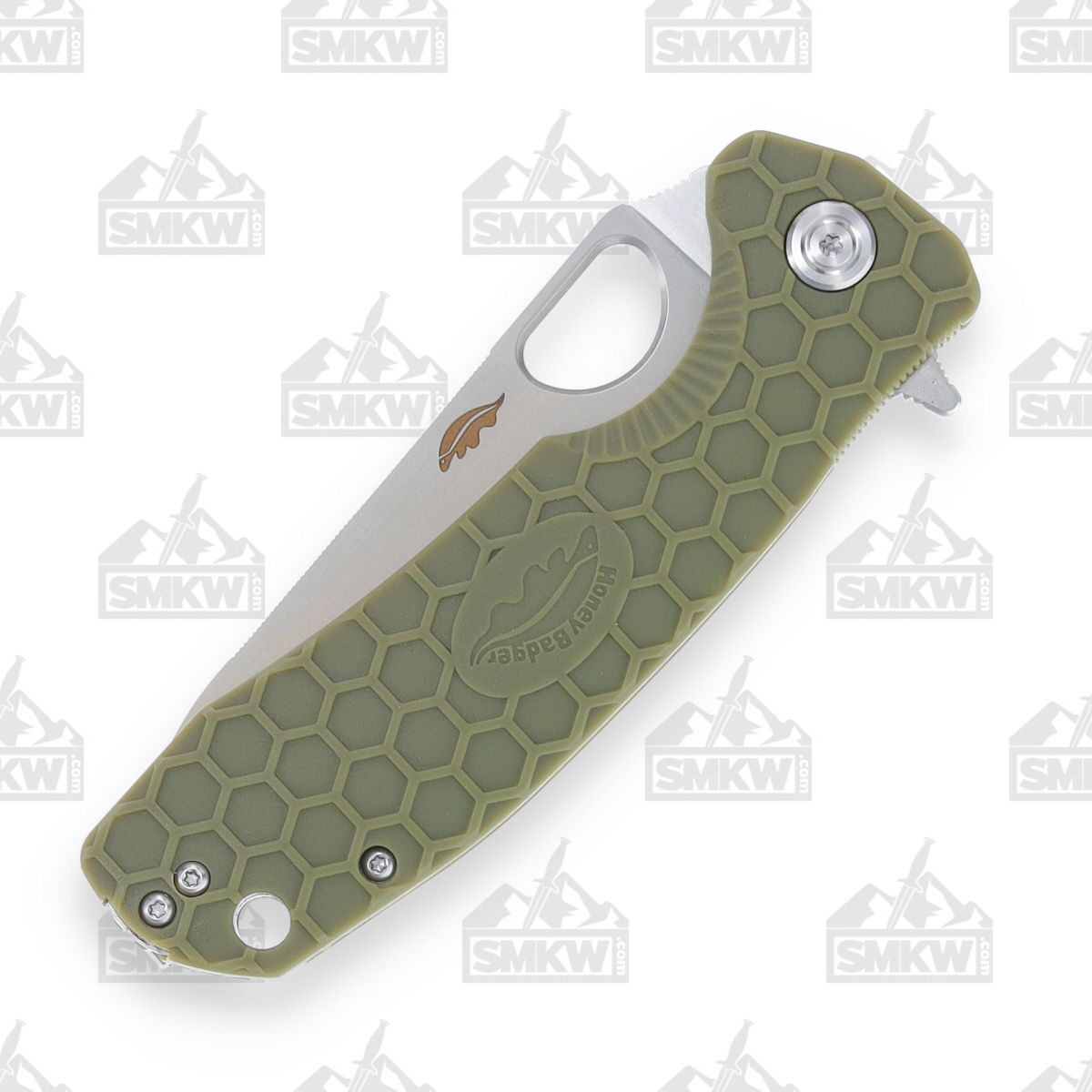 Honey Badger Large Leaf Knife Green 3.63in Plain Satin Blade HB1290 View 6