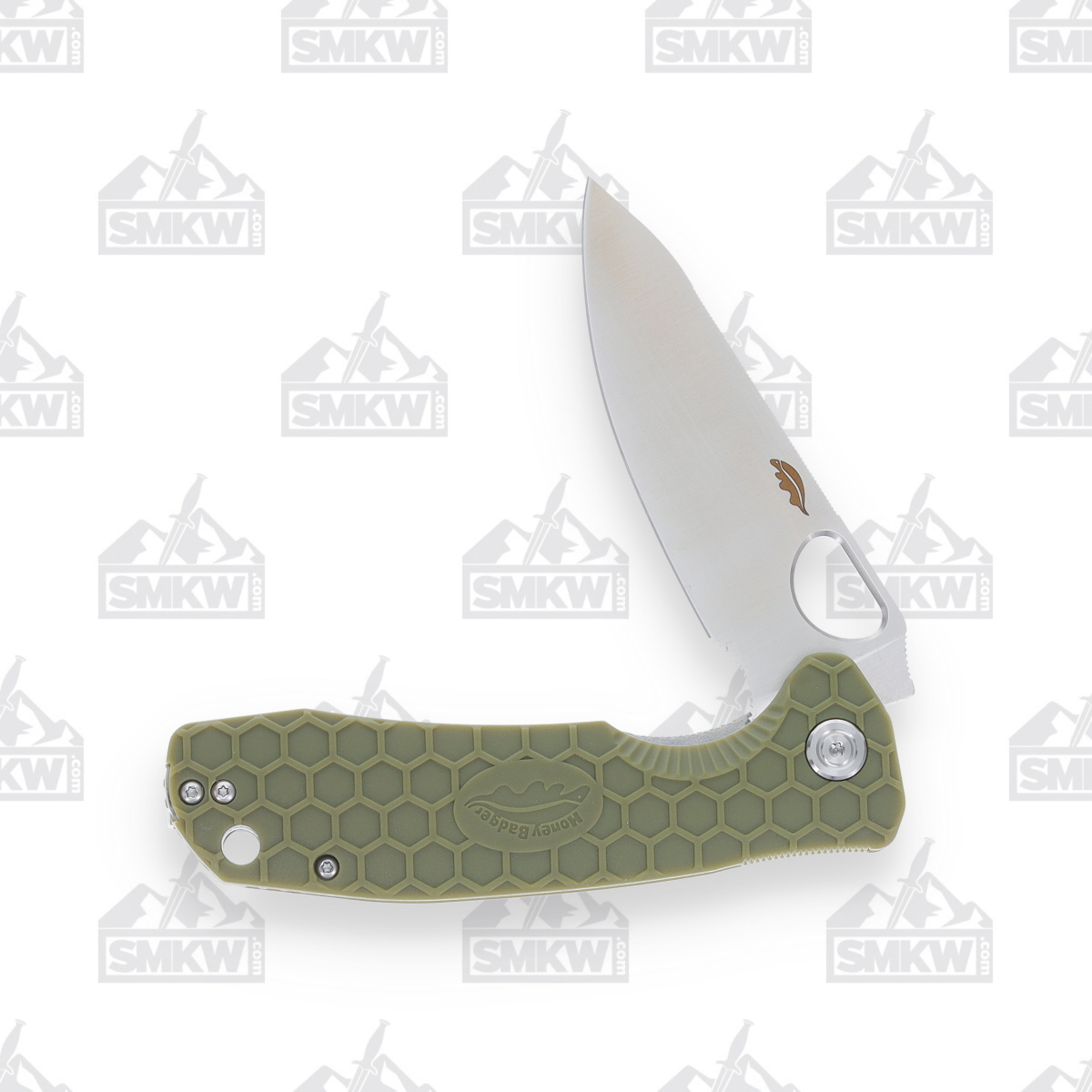 Honey Badger Large Leaf Knife Green 3.63in Plain Satin Blade HB1290 View 4