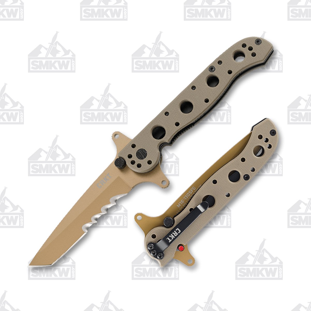 CRKT M16 Special Forces Spring-Assisted Linerlock Folding Knife (Veff Serrated | Desert Tan G-10) CRM1613DSFG View 1