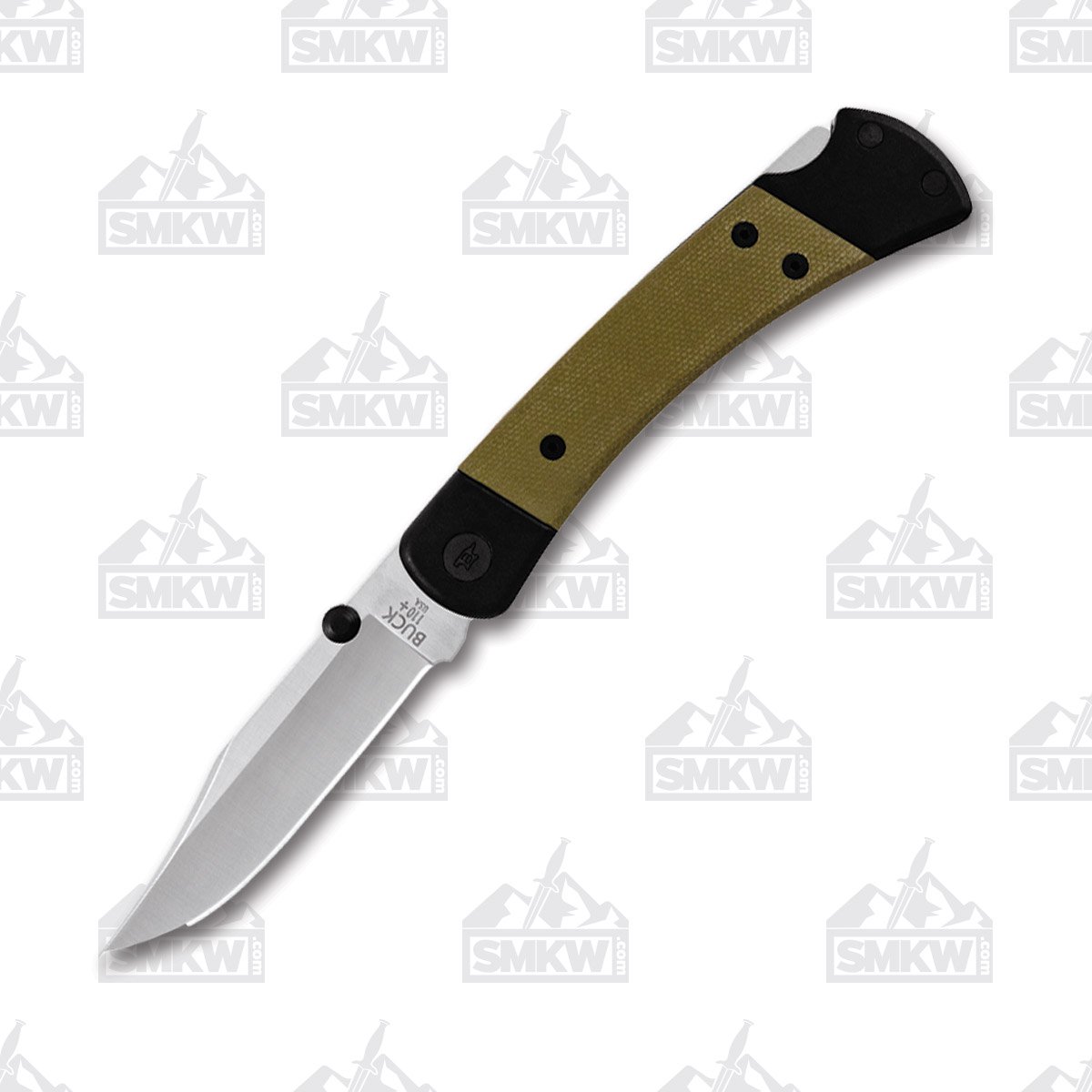 Buck 110 Hunter Sport Folding Knife OD Green Micarta/Alum Handle Clip Point Blade BU13294 View 1