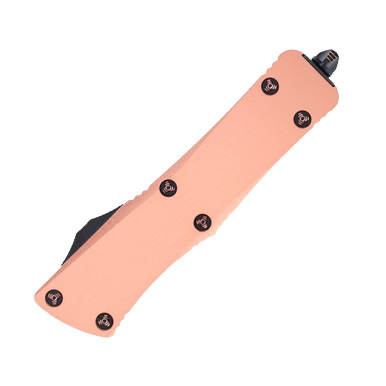 Marfione Troodon OTF Auto Knife Satin Copper Top OTF - 3in Damascus Dagger Plain View 6