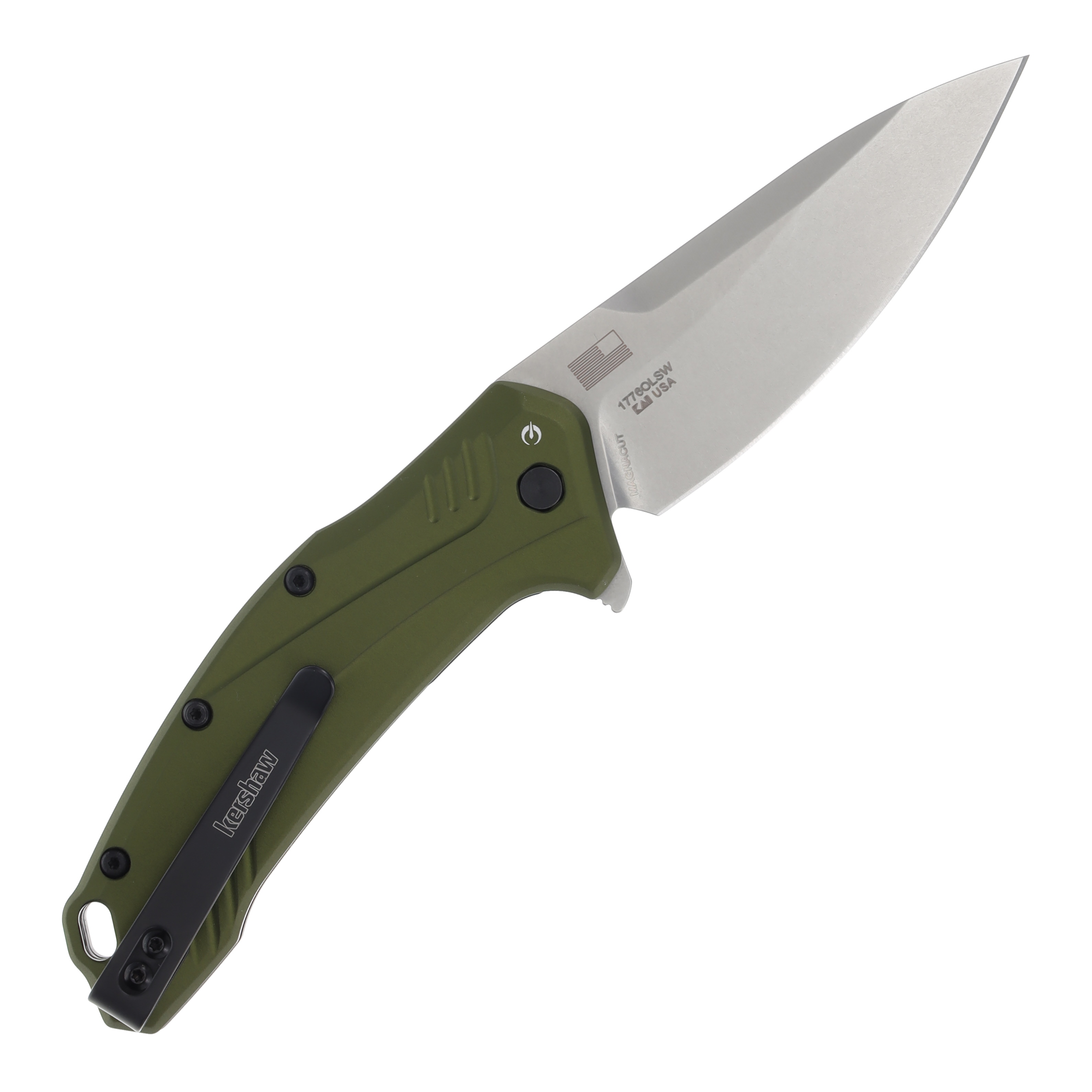 Kershaw Link Assisted Flipper Folding Knife 3.25in Drop Point Olive KS1776OLSW View 2
