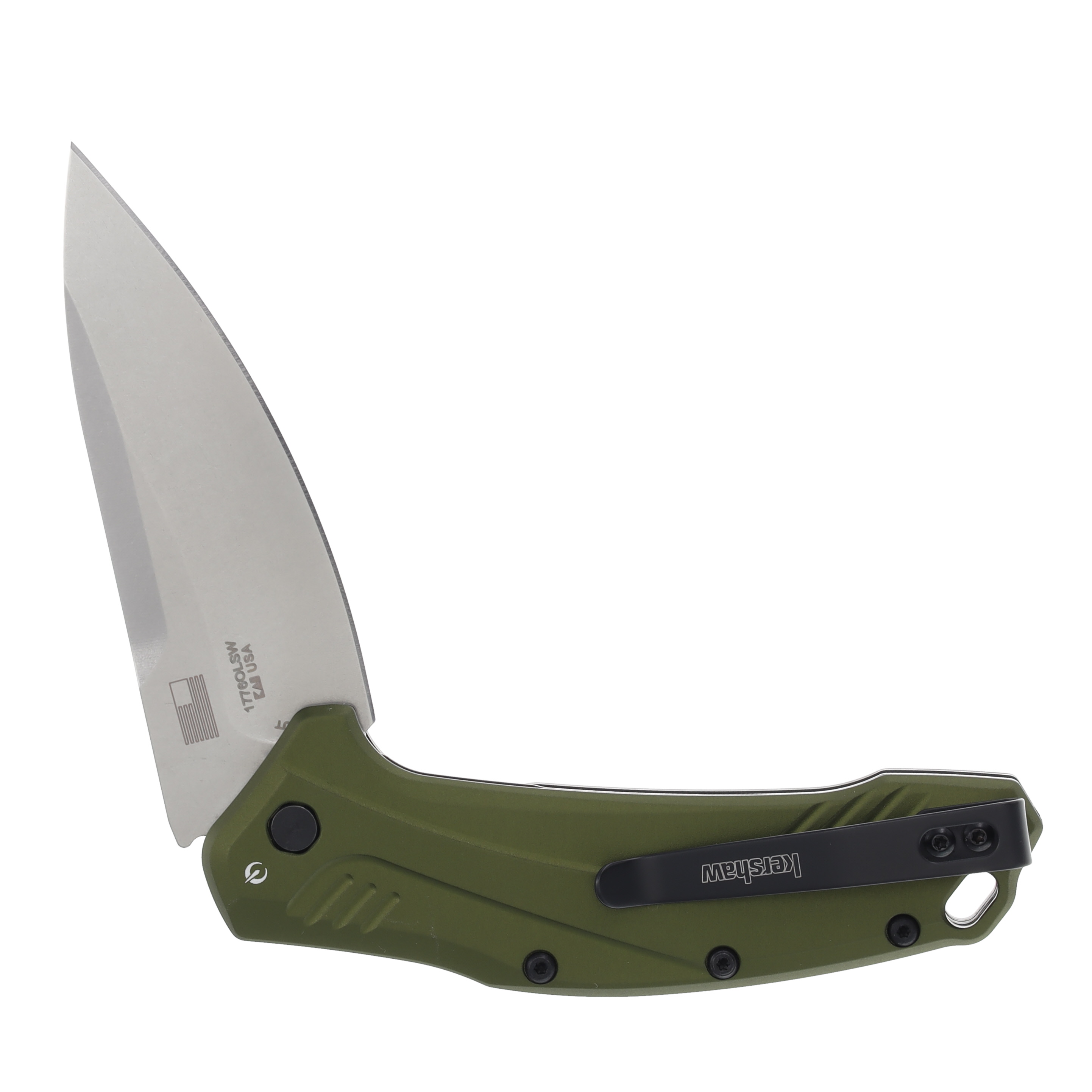 Kershaw Link Assisted Flipper Folding Knife 3.25in Drop Point Olive KS1776OLSW View 4