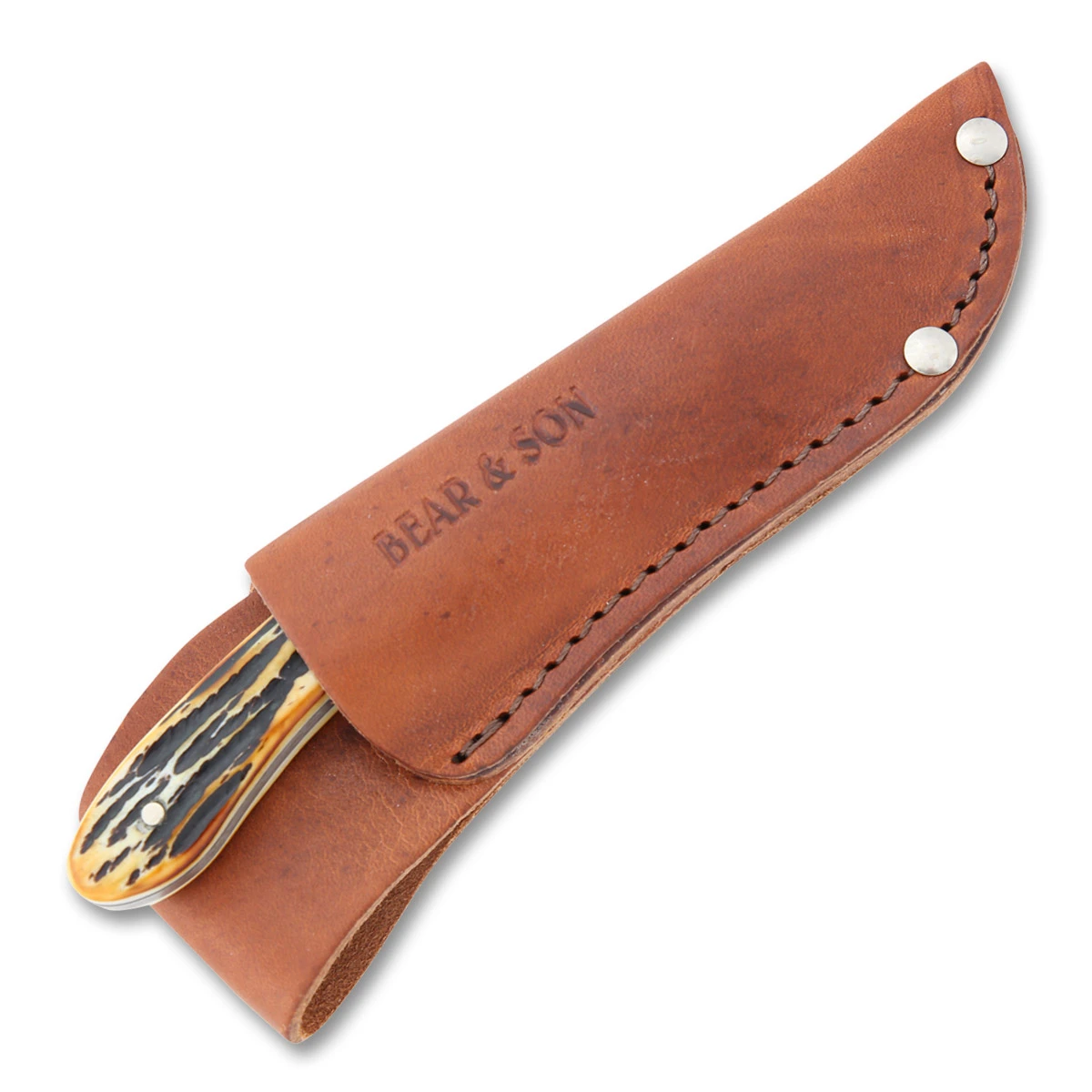 Bear & Son Genuine India Stag Bone Caper Fixed 2.5in Damascus Blade BR5009D View 4