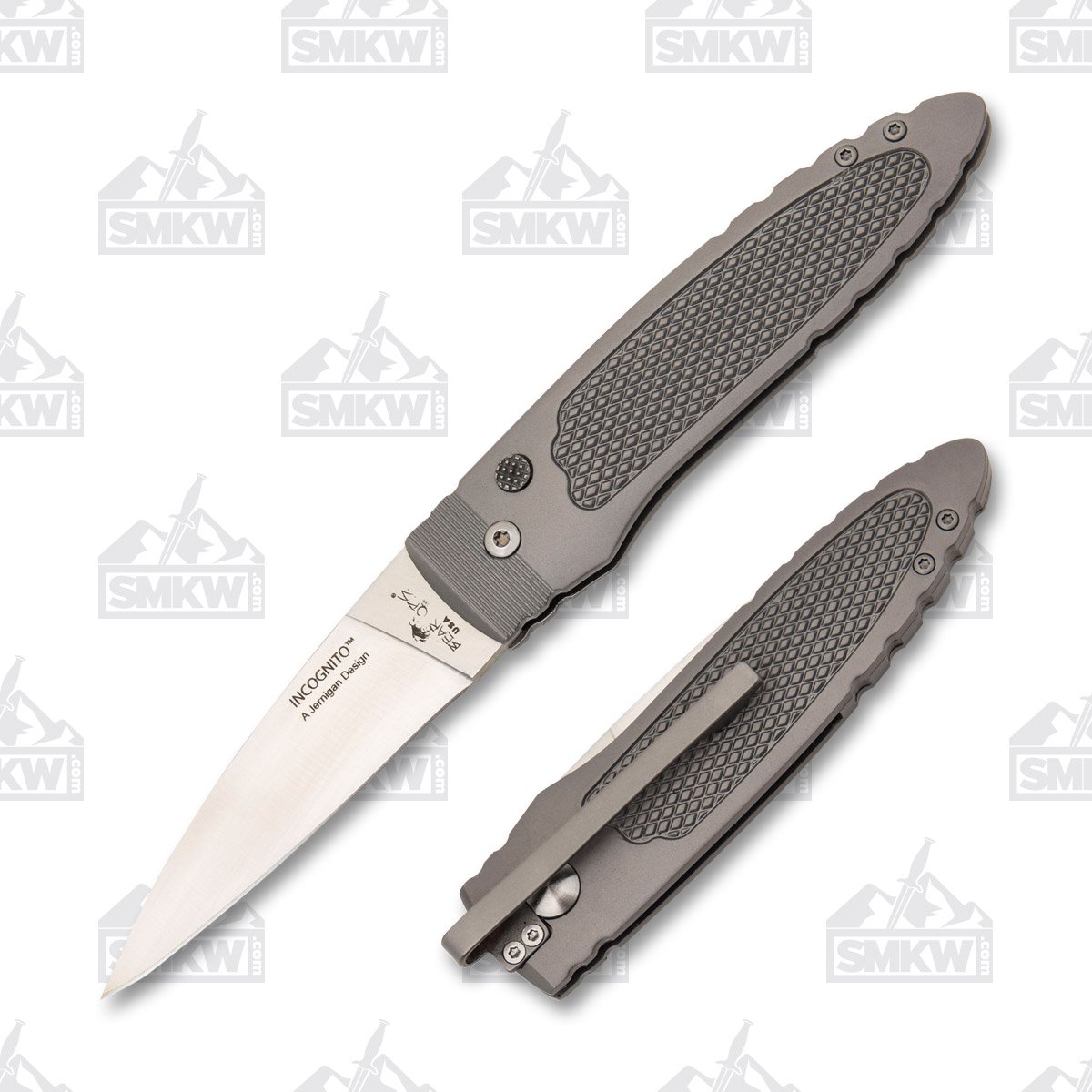 Bear & Son Incognito Auto Knife Gray 2.6in Satin Spear Point Blade AUBRAC800S View 1