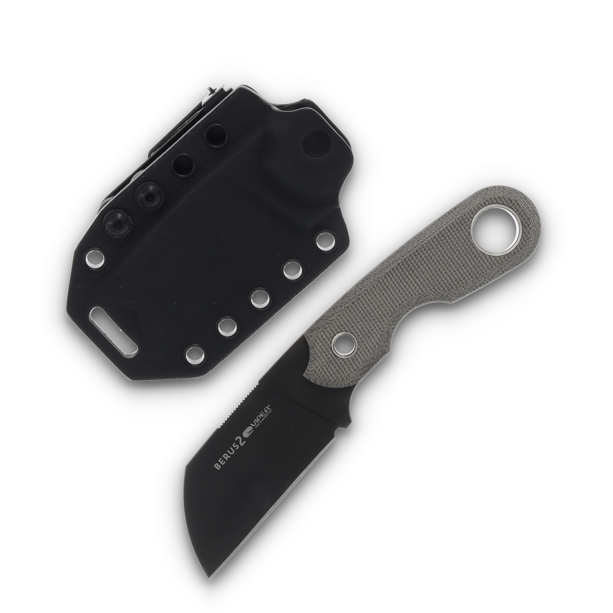 Viper Knives Berus 2 Fixed Blade Green Canvas Micarta 2.44in Black Blade VT4014DCG View 1