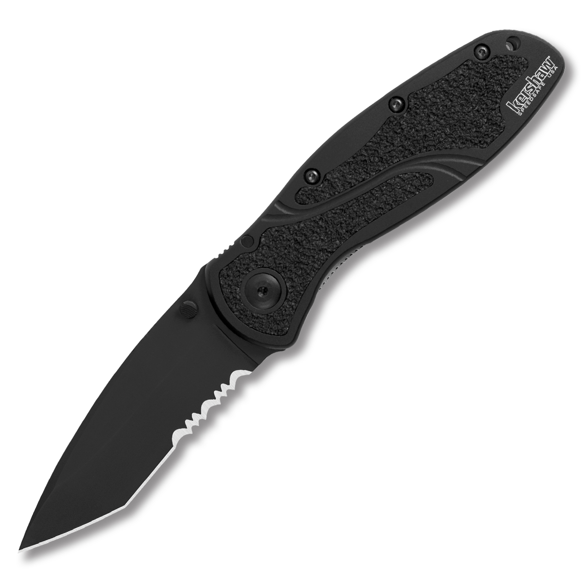 Kershaw Blur Assisted Folding Knife Blackout Cerakote Partially Serrated Tanto/Aluminum Ken Onion Design KS1670TBLKST View 1