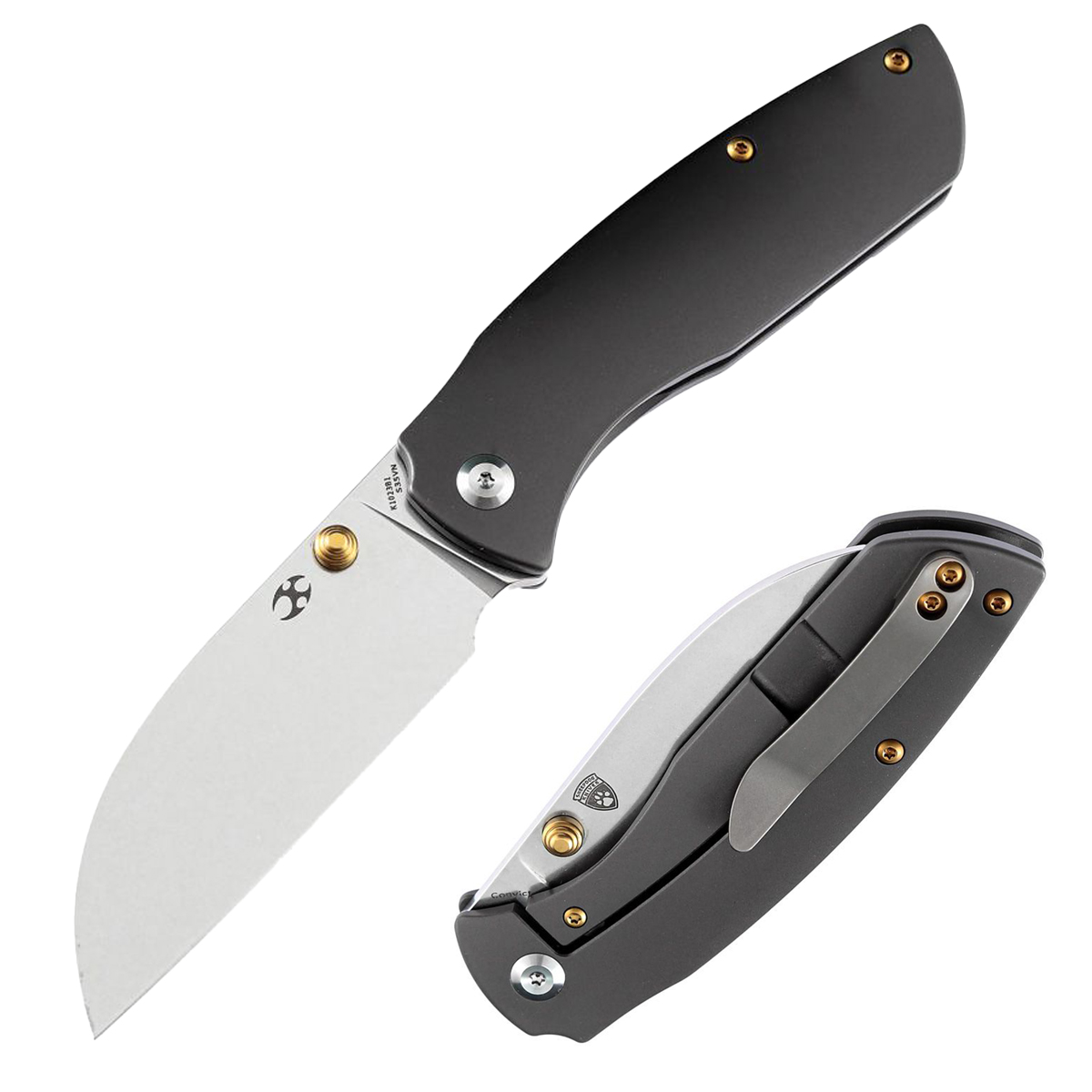 Kansept Knives Convict Folding Knife Dark Gray Ti 3.3in Sheepsfoot Blade K1023B1 View 1