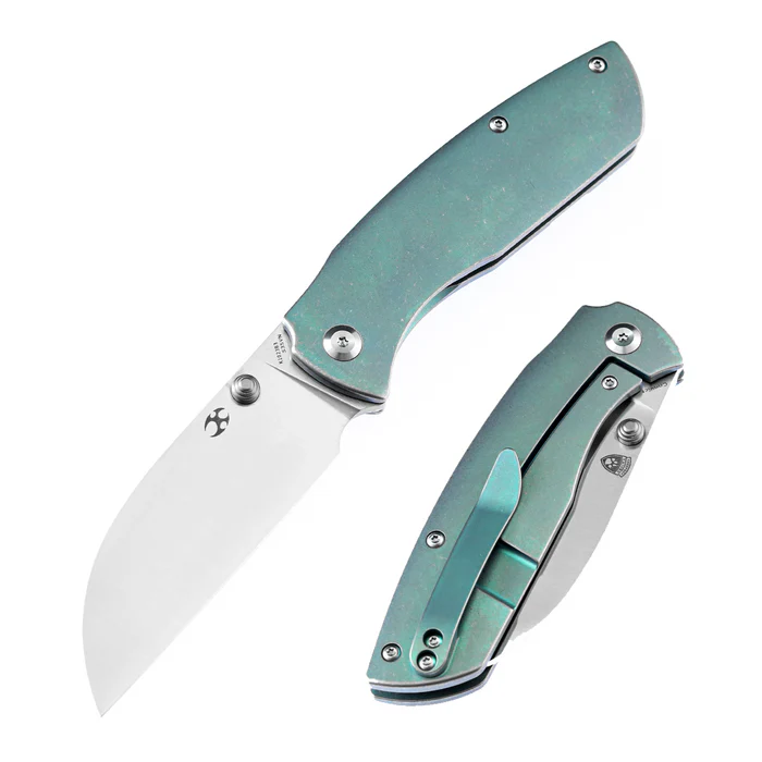 Kansept Knives Convict Folding Knife Green Titanium 3.3in Sheepsfoot Blade K1023B3 View 7
