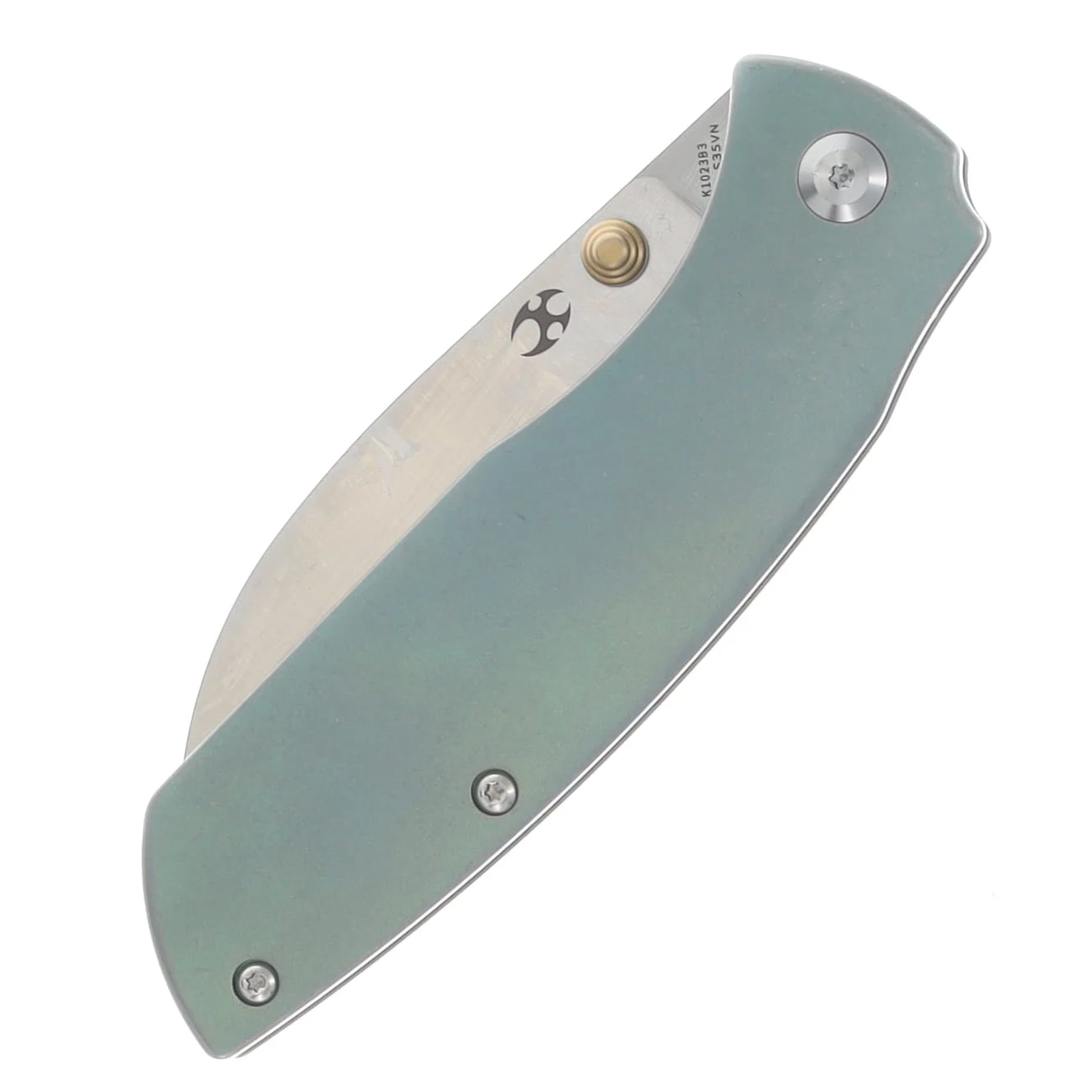 Kansept Knives Convict Folding Knife Green Titanium 3.3in Sheepsfoot Blade K1023B3 View 6