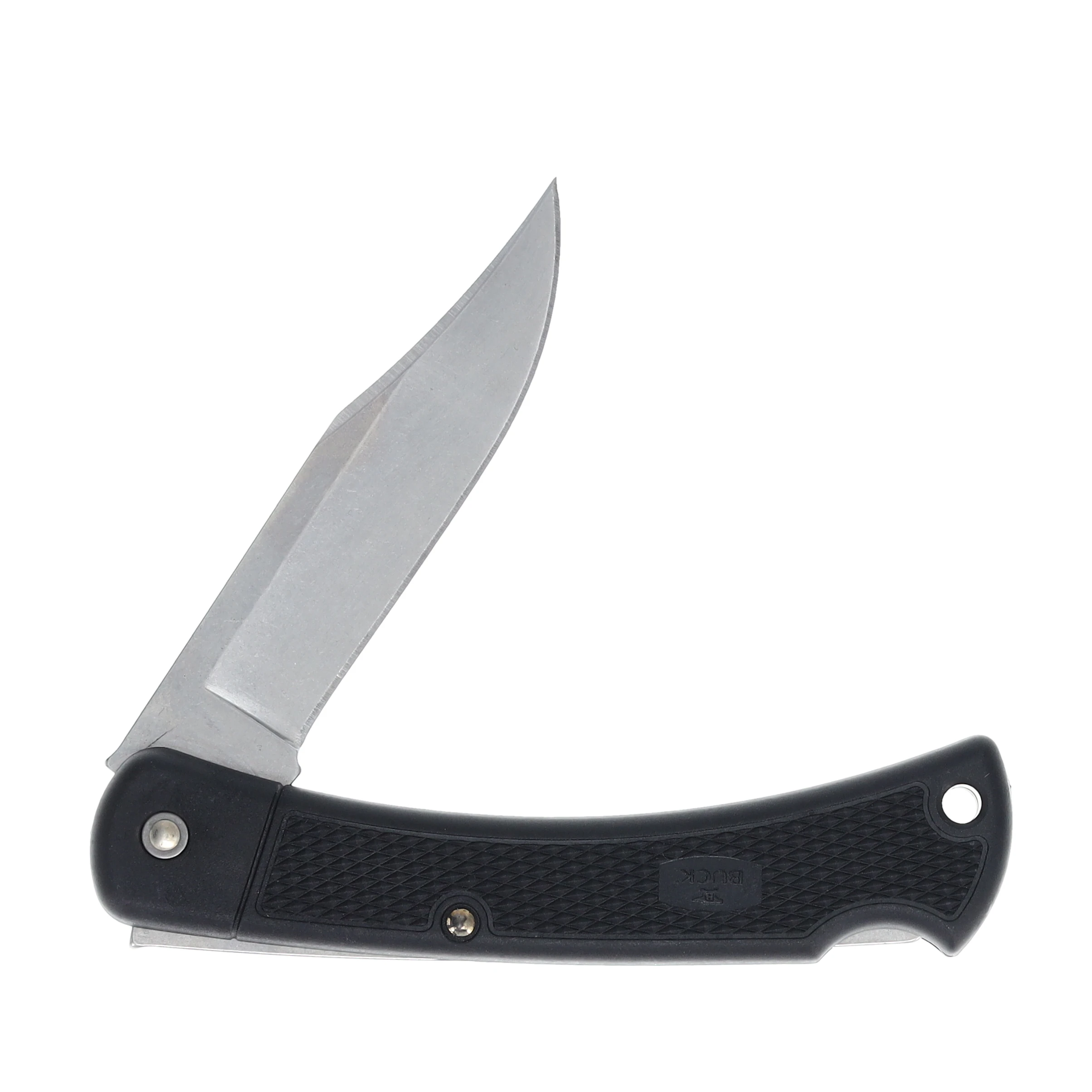 Buck 110 Folding Hunter LT Knife Black 3.75in Satin Clip Point Blade BU11553 View 4