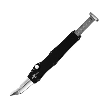 Marfione Custom Halo III OTF Automatic Knife Anodized Black - 2in Mirror Polished Tanto Plain View 5