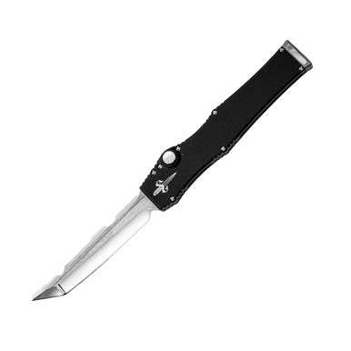Marfione Custom Halo III OTF Automatic Knife Anodized Black - 2in Mirror Polished Tanto Plain View 1
