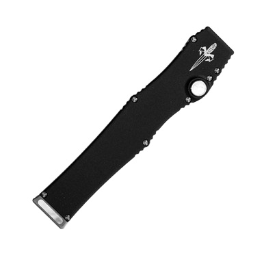 Marfione Custom Halo III OTF Automatic Knife Anodized Black - 2in Mirror Polished Tanto Plain View 3