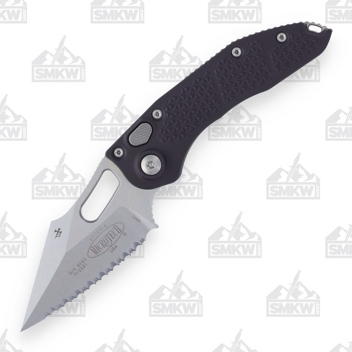 Microtech Stitch Ram-Lok Auto Knife Fluted Black 3.75in Stonewash FS Blade AUMT16912 View 2