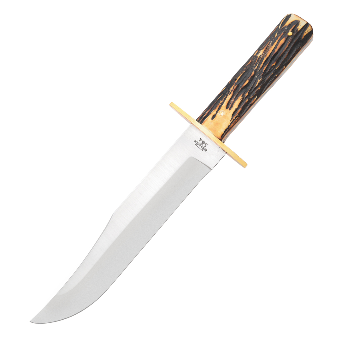 Bear & Son American Bowie Fixed Bld India Stag Bone 9” Sandvik S/S Clip Pt BR502 View 3