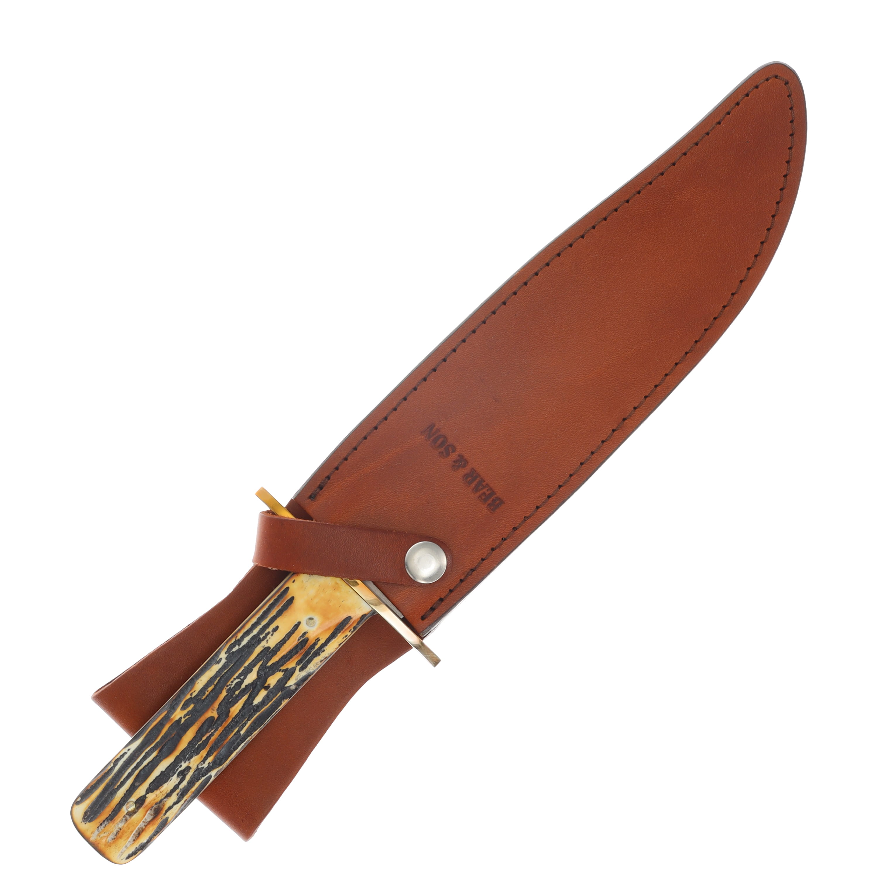 Bear & Son American Bowie Fixed Bld India Stag Bone 9” Sandvik S/S Clip Pt BR502 View 5