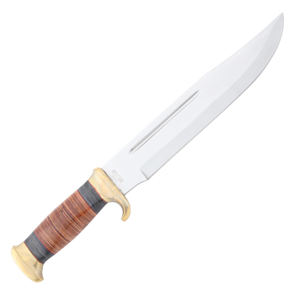 Rough Rider Stacked Leather Bowie Brown 10in Plain Satin Clip Point RR2006 View 2