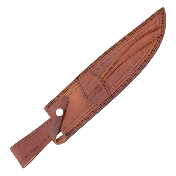 Rough Rider Stacked Leather Bowie Brown 10in Plain Satin Clip Point RR2006 View 3