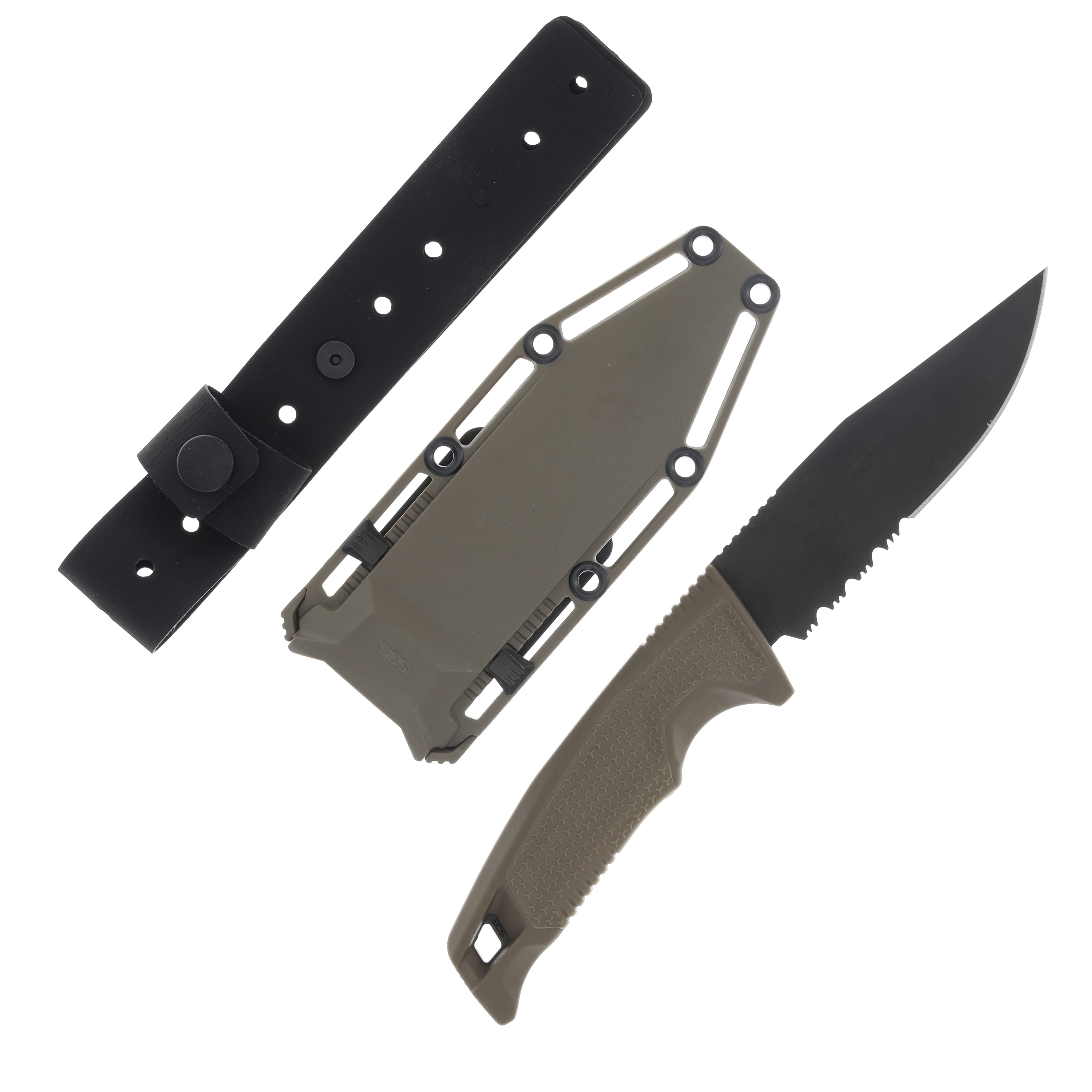 SOG Recondo FX Fixed Blade Knife FDE 4.6in Black Part Serrated Clip Point Blade SOG17220457 View 1
