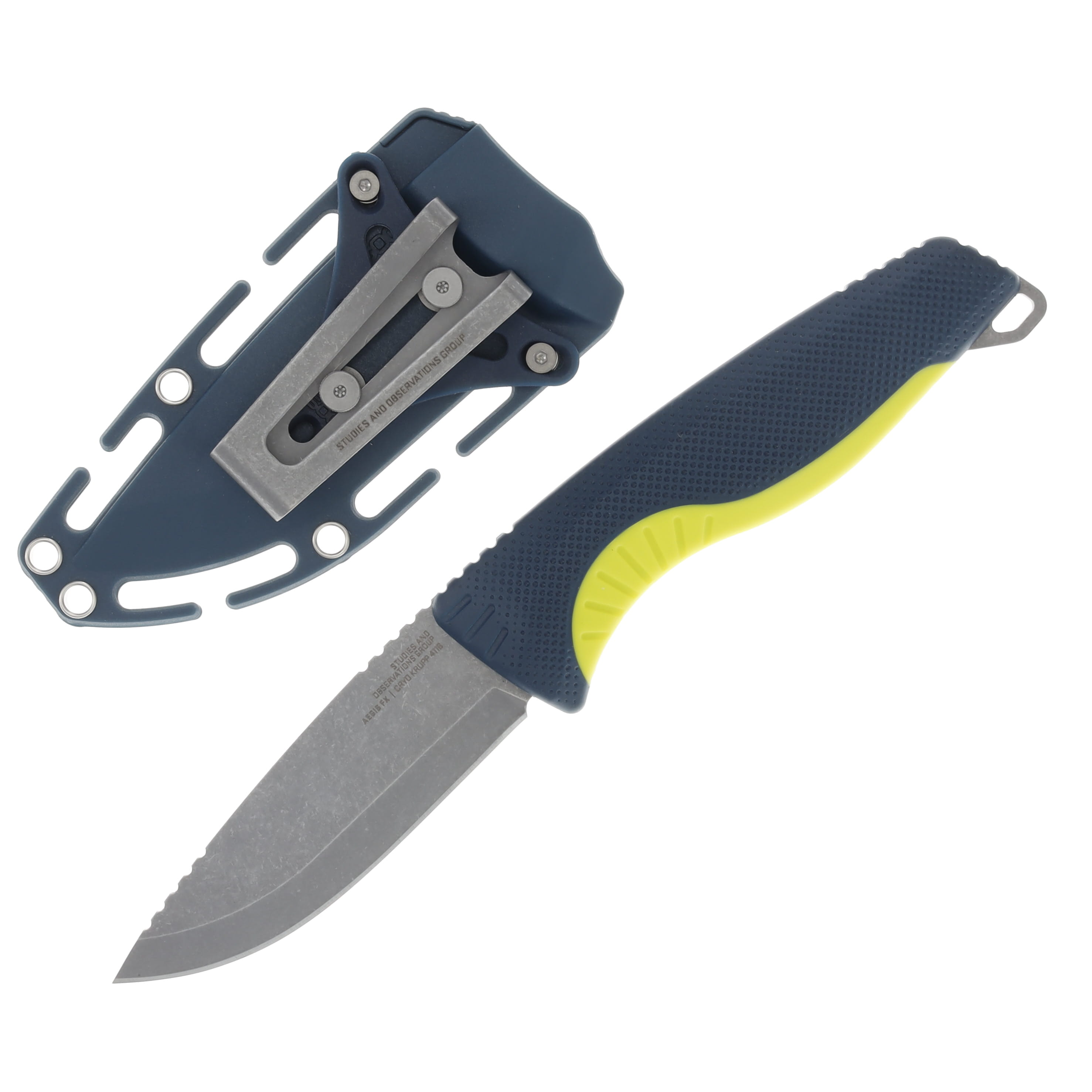 SOG Aegis FX Indigo - Yellow 3.7 Inch Plain Stonewash Drop Point SOG17410141 View 2