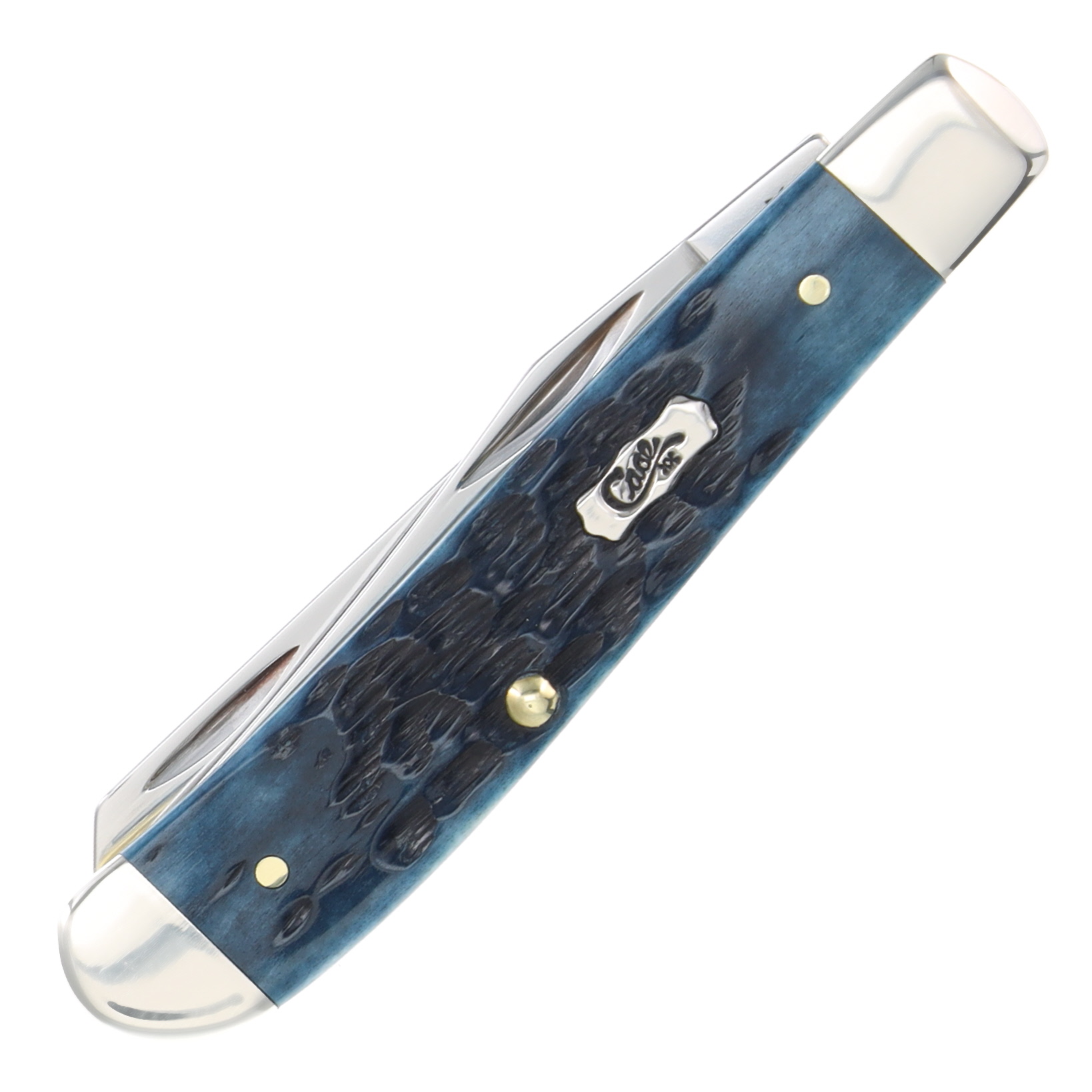 Case XX Mediterranean Blue Pocket Worn Peach Seed Mini Trapper Folding Knife CA51852 View 3