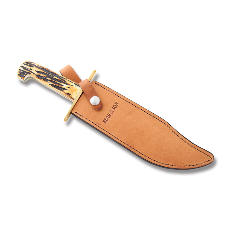 Bear & Son Bowie Knife Stag Bone 7 Inch Plain Damascus Clip Point BR500D34 View 3