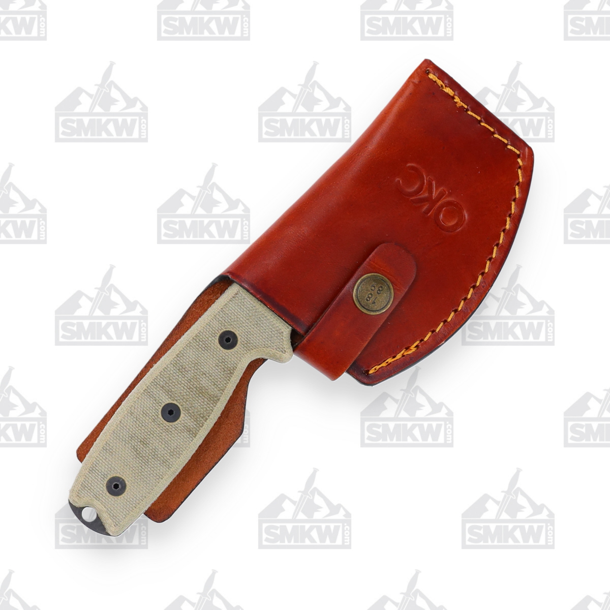 Ontario RAT 3 Fixed Blade Knife Big Belly Skinner Tan Micarta with Leather Sheath OKC8661 View 4