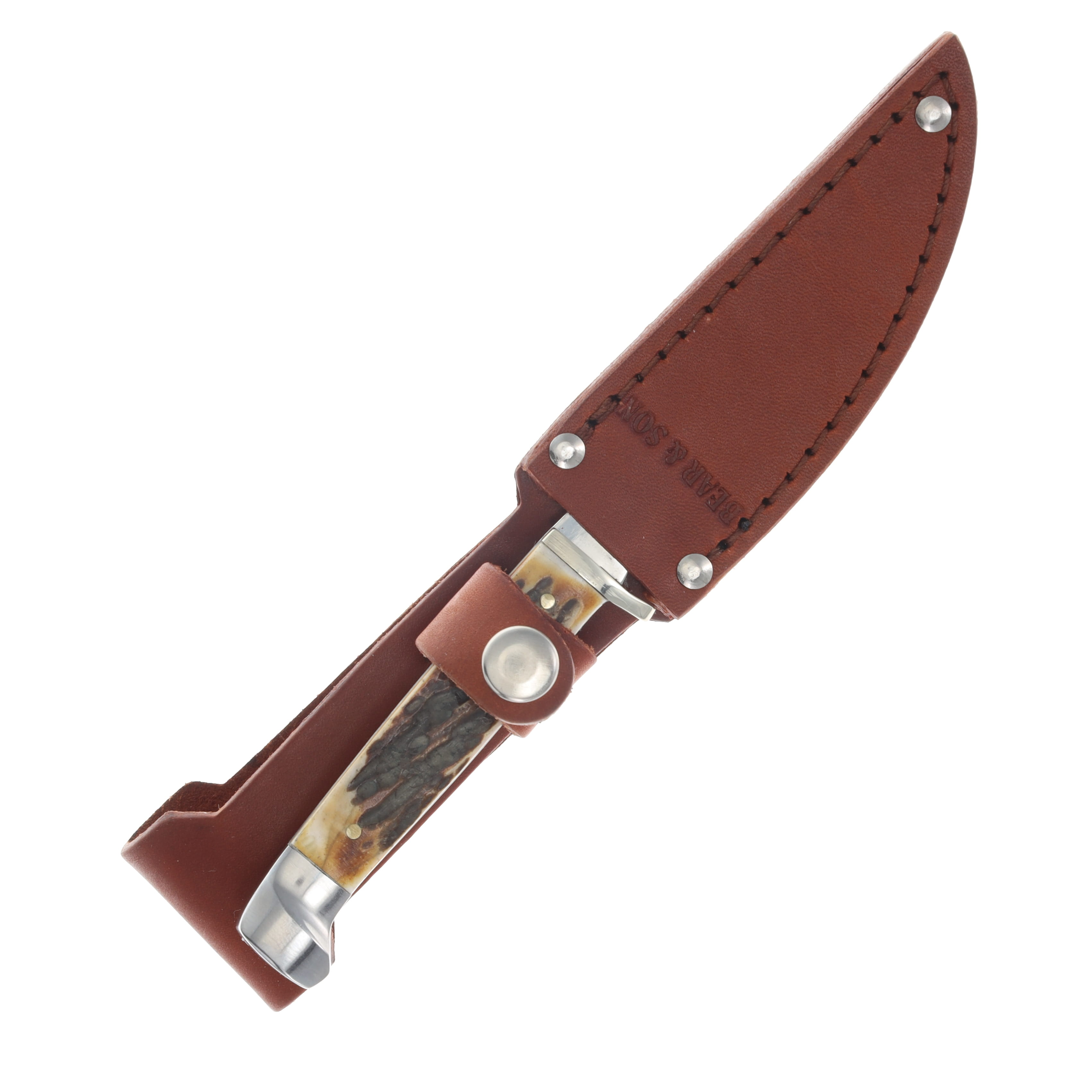 Bear & Son Small Hunter India Stag Bone 3 Inch Plain Satin Clip Point BR563 View 3