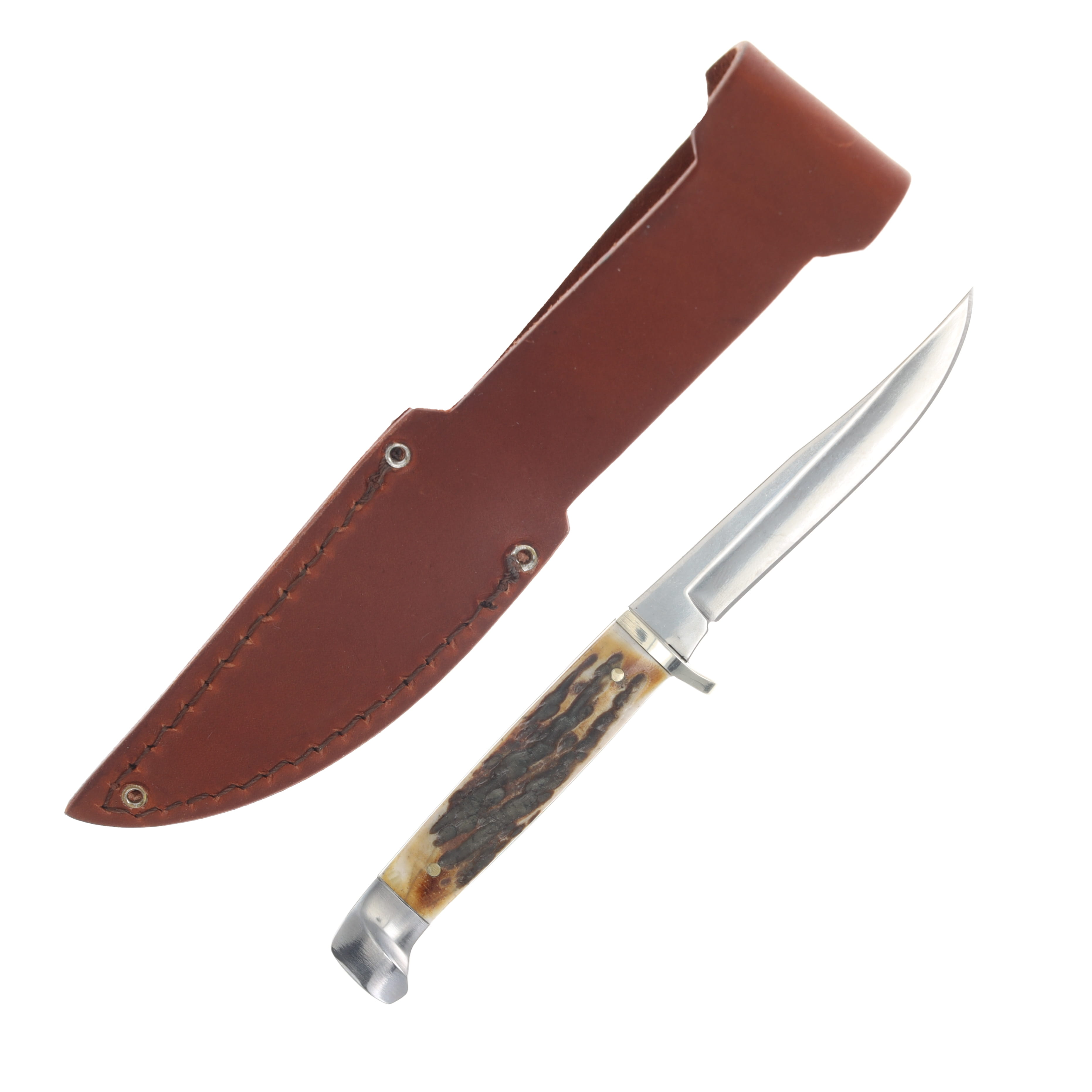 Bear & Son Small Hunter India Stag Bone 3 Inch Plain Satin Clip Point BR563 View 2