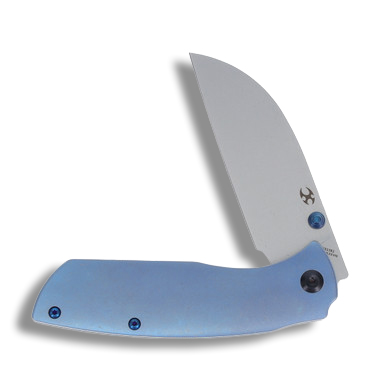 Kansept Knives Convict Folding Knife Blue Titanium 3.3in Sheepsfoot Blade View 6