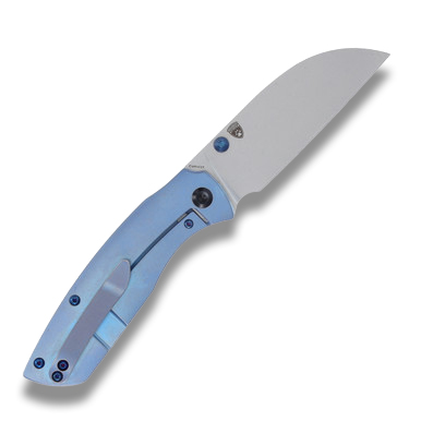 Kansept Knives Convict Folding Knife Blue Titanium 3.3in Sheepsfoot Blade View 5