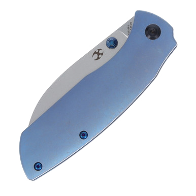 Kansept Knives Convict Folding Knife Blue Titanium 3.3in Sheepsfoot Blade View 8
