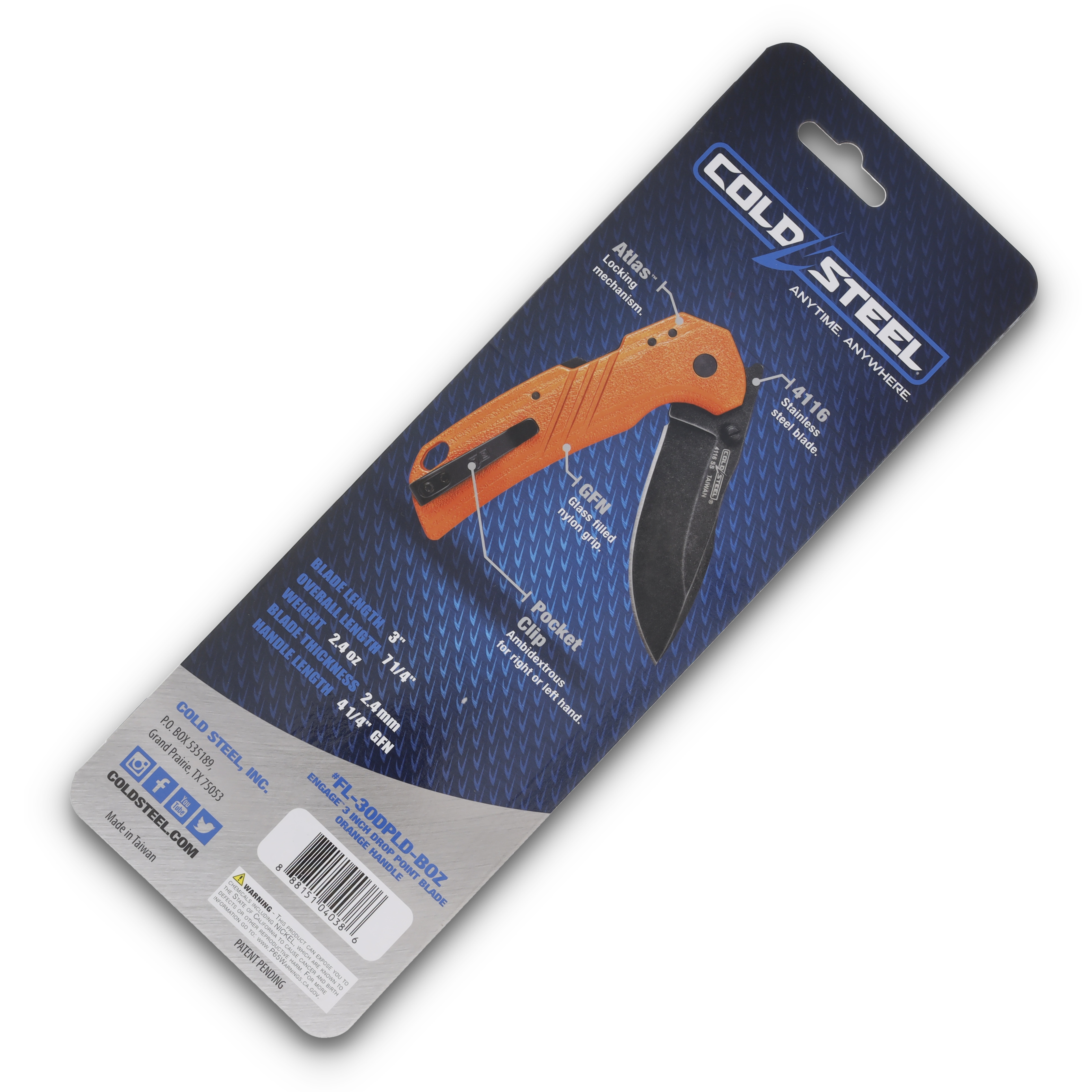 Cold Steel Drifter Blaze Orange Folding Knife 3in Clip Point Blade CSFL30DPLDBO View 10
