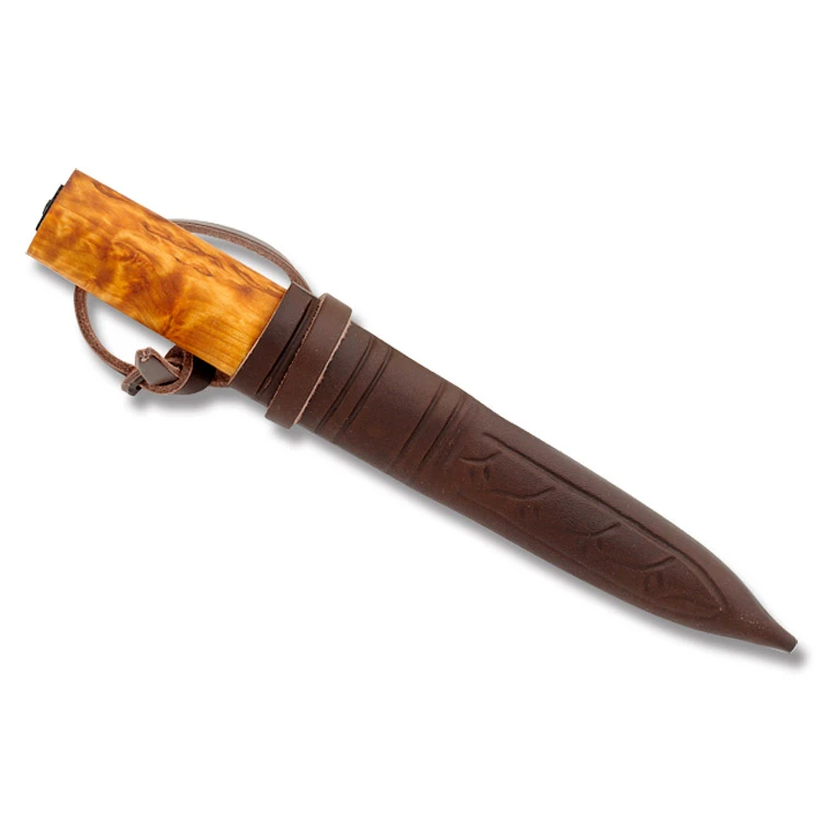 Helle Viking Fixed Blade Knife Carbon/Stainless Curly Birch with Leather Sheath HF01 View 4