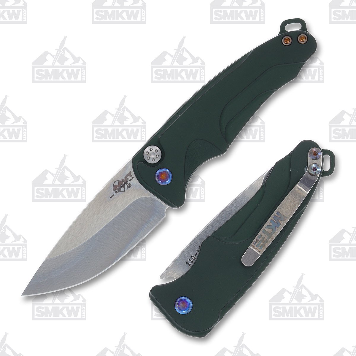 Medford Smooth Criminal OTS Auto Knife Green Flamed - 3in Tumbled Drop Point Plain View 1