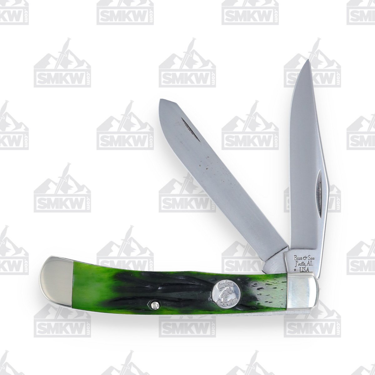 Bear & Son Hunter Green Stag Bone Large Trapper Folding Knife BRGSBC54 View 1